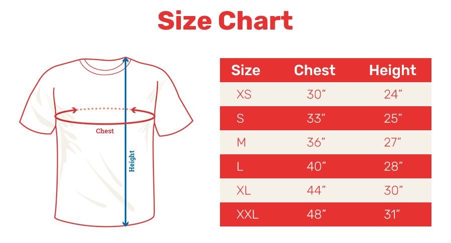T-Shirt Size Chart – WordCamp Asia 2020