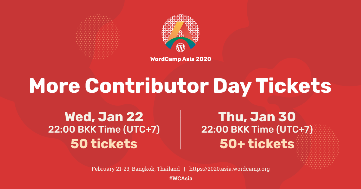 WordCamp Asia: More Contributor Day Tickets