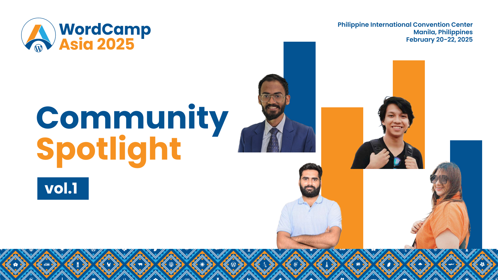 Community Spotlight vol 1 featuring images of four organizers of WordCamp Asia 2025